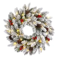 24" Snowberry Warm White LED Pre-Lit Pine Wreath