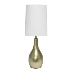 Simple Designs 19.5" Tear Drop Table Lamp with Fabric Drum Shade Gold