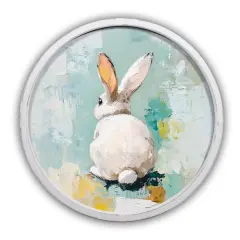 20" Palette Knife Painted Bunny Wall Art in Round Frame White