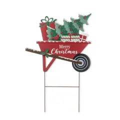 Glitzhome&reg; 2.5ft. Merry Christmas Wagon Metal Yard Stake