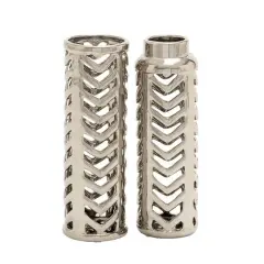 Set of 2 Silver Stoneware Glam Vase, 4" x 11"