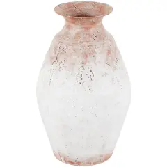 18" Copper Metal Distressed Textured Vase with Terra Cotta Accents