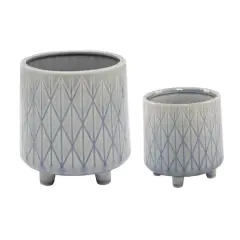 Flora Bunda&reg; Glass Blue Diamond Line Ceramic Planter with Legs Set