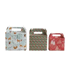 Hello Honey Multicolor Printed Flora & Fauna Pattern Paper Gift Boxes with Woodland Handles, 3ct.