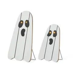 Glitzhome&reg; 24"H Halloween Lighted Wooden White Ghost Porch Decor with Timer Set