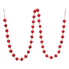 Hello Honey&reg; 6ft. Red Wool Felt Balls & Wood Beads Garland