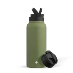 JoyJolt&reg; 32oz. Vacuum Insulated Water Bottle With Flip Lid & Sport Straw Lid Green