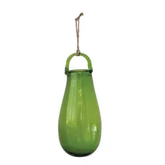 Hello Honey&reg; 10" Green Hand Blown Glass Hanging Vase