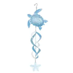 33" Blue Swirl Wind Spinner Metal Turtle & Starfish Windchime