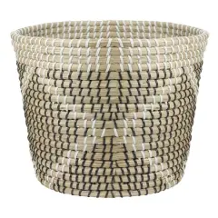 11.5" Beige Seagrass Woven Basket with Black & White Accents