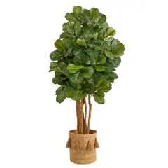 5ft. Fiddle Leaf Fig Artificial Tree in Handmade Natural Jute Planter with Tassels