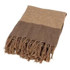 Hello Honey&reg; Beige & Brown Savannah Stripe Cotton Blend Throw with Fringe