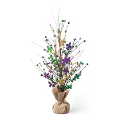 Glitzhome&reg; 21" Lighted Mardi Gras Fleur-de-Lis & Berry Table Tree