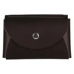 JAM Paper Italian Leather Business Card Holder Case with Round Flap Dark Brown