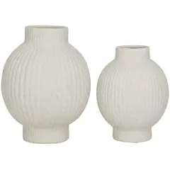 CosmoLiving by Cosmopolitan White Ceramic Ribbed Vase Set of 2 11", 9"