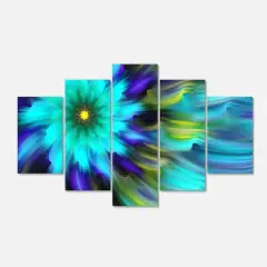 Designart - Massive Blue Green Fractal Flower - Large Floral Canvas Art Print
