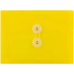 JAM Paper 5.5" x 7.5" Button & String Tie Closure Plastic Envelopes, 12ct. Yellow
