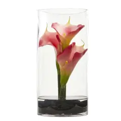 12" Pink Calla Lily Arrangement in Cylinder Glass Vase