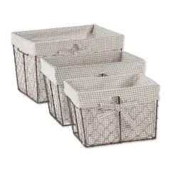 DII&reg; Rustic Bronze Chicken Wire Baskets with Stone Gingham Liners Set