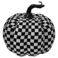 6.5" White & Black Plaid Fall Harvest Tabletop Pumpkin