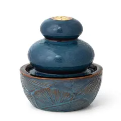 Glitzhome&reg; 8.75" LED Turquoise Leaf Textured Ceramic Tabletop Fountain