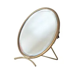 Hello Honey&reg; 5.5" Gold Brass Round Mirror On Stand in Antique Finish