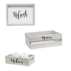 Elegant Designs Large Gray Wash Towel Holder, Frame & Toilet Paper Holder Set