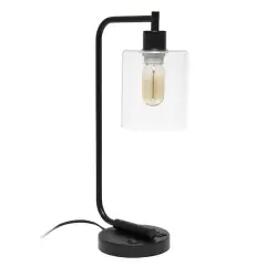 Lalia Home Iron Desk Lamp with USB Port and Glass Shade Black