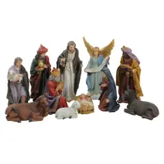 Blue and Red Christmas Nativity Figurine Set
