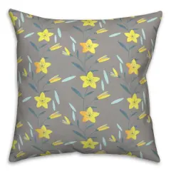 Linear Floral Print Throw Pillow Gray