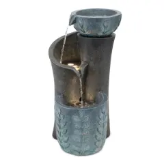 19.5" Blue Gray Cascading Leaf Bowl Fountain