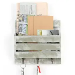 NEX&trade; 10" Weathered Green Wood Wall-Mounted Mail & Key Holder Organizer with 3 Key Hooks