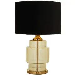 Gold Glass Transparent Base Table Lamp with Drum Shade 15" x 15" x 23"