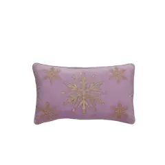 20" x 12" Pink Velvet & Beaded Gold Snowflake Lumbar Throw Pillow by Ashland&reg;