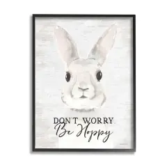 Stupell Industries Don't Worry Be Hoppy Easter Bunny Rabbit Pun Framed Giclee Art Black