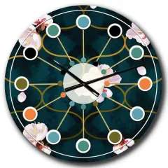Designart 'Retro Pink Flower Pattern Ii Mid-Century Modern Wall Clock