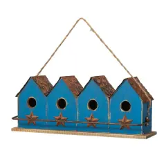 Glitzhome&reg; 17" Retro Blue Distressed Wood Birdhouse with Perch
