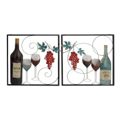 Set of 2 Multi Colored Metal Traditional Wine Wall Decor, 20" x 20"