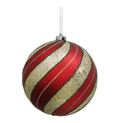 8.25" Red with Green & Gold Glitter Peppermint Stripes Jumbo Ball Ornament by Ashland&reg;