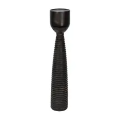 Hello Honey&reg; 20" Black Mango Wood Ribbed Pillar Candle Holder