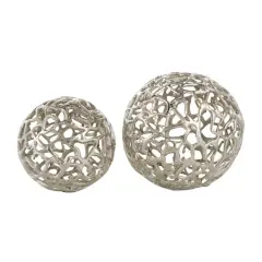 Open Lattice Work Aluminum Decorative Ball Orbs & Vase Filler Set Silver