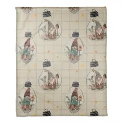 Cream and Gray Check Gnome Globe Pattern Coral Fleece Blanket