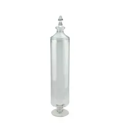 29" Clear Transparent Glass Cylindrical Jar with Finial Topped Lid