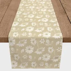 7.5ft. Tan & White Florals Cotton Twill Table Runner