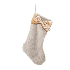 Glitzhome&reg; 21"L Faux Fox Fur Christmas Stocking with Bow