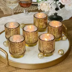 Kate Aspen&reg; Gold Vintage Ribbed Glass Tealight Votive Candle Holder Set