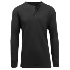 Men's Long Sleeve Waffle-Knit Thermal Henley Shirt Black 
