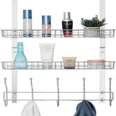 NEX&trade; 24" Silver Over the Door Basket Rack with Hooks