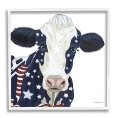 Stupell Industries Country Americana Cow Flag Pattern Framed Giclee Art White
