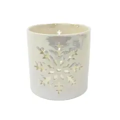 3.5" White Iridescent Snowflake Ceramic Candle Holder by Ashland&reg;